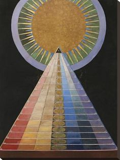 an image of a pyramid with the sun in the middle and seven colors on each side