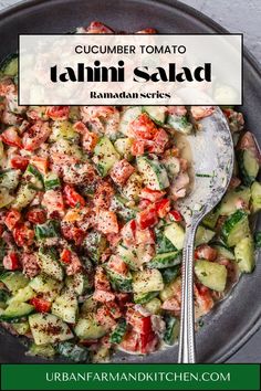 Tahini Salad (with cucumber and tomato) in a bowl. Refrigerator Pickles, Fermentation Recipes, Cucumber Tomato, Ramadan Recipes, Pickling Recipes, Seasonal Recipes, Easy Baking Recipes, Urban Farming, Fermenting