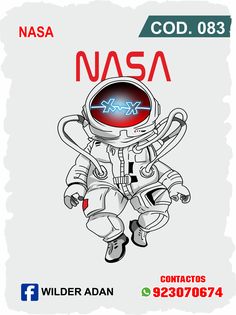 an astronaut floating in space with the words nasa on it's back and red letters above