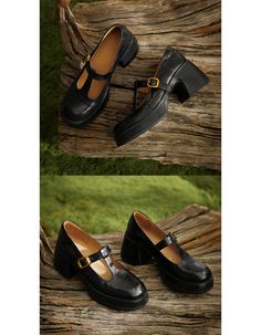 Real Leather Vintage T-strap Chunky Heel Mary Janes Shoes — Obiono