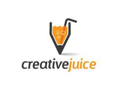 the creative juice logo is designed to look like a pencil with an orange liquid inside