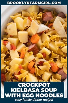 inside a slow cooker with noodles sausage carrots beans and broth Kielbasa Dinner, Kielbasa Crockpot, Crockpot Kielbasa, Soup With Egg Noodles, Comfort Food Winter, Soup With Egg, Turkey Kielbasa, Kielbasa Soup