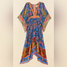 Gorgeous Dress In Size M Blue Printed Midi Dress For Garden Party, Blue Bohemian Printed Midi Dress, Blue Printed Maxi Dress, Bohemian Multicolor Midi Dress For Brunch, Blue Printed Bohemian Midi Dress, Bohemian Blue Printed Midi Dress, Flowy Multicolor Dresses For Fall, Multicolor Printed Dresses For Fall, Fall Garden Party Printed Dress