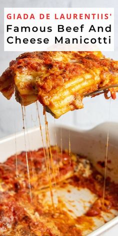 a piece of pizza being lifted from a casserole dish with cheese and tomato sauce