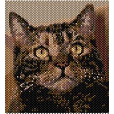 a close up of a cat wearing a collar on a pillow with the image of a cat's face made out of beads