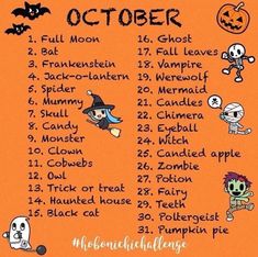 an orange halloween calendar with cartoon characters on it