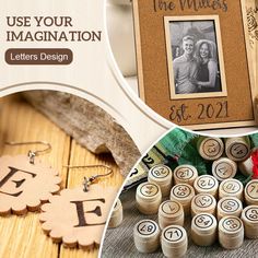 a collage of photos and wooden ornaments with the words use your image on them