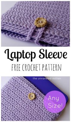 two crochet patterns with text that says laptop sleeve free crochet pattern