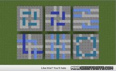 four blocks with blue and white squares on them, one block has the words like this?