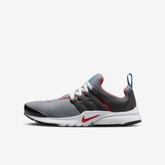 Originally called a T-shirt for feet back in 2000, the Nike Presto has become an icon in the sneaker world. Designed for comfort with an easy slip-in design and a plastic cage for stability, they're built for play, adventure and everything in between. Back In 2000, Nike Presto, Nice Shoes, Big Kids, Toddler Boys, Kids Shoes, Nike, Sneakers, Grey