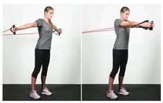 a woman holding a rope with both hands while standing in front of a white wall