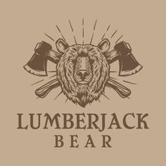 the logo for lumber bear with two axes and an angry bear's head on it