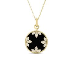 The Roberto Coin 18k Yellow Gold Black Jade and Diamond Medallion Necklace exudes an aura of sophistication and timeless elegance. The necklace features a striking round black jade medallion, with an impressive approximate carat weight of 13.34. This medallion is adorned with a distinctive design of four clusters, each showcasing a three-leaf motif, and pave-set with a total of 48 round diamonds. These diamonds, with a combined weight of 0.52 carats and a color and clarity grade of GH/SI, add a dazzling touch to the piece. The braided edge and signature Roberto Coin ruby complete the medallion's luxurious appeal, while the necklace's versatile chain allows for adjustable lengths of 15", 16", or 18". It is finished with a secure lobster clasp for ease of wear. Gold Medallion, Roberto Coin, Chains Necklaces, Jade Necklace, Blue Sapphire Diamond, Medallion Necklace, Orange Sapphire, Chain Link Necklace, Sapphire Diamond