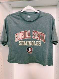 Florida State University crop top. It best fits a women's size large and a size medium for an oversized look. It is in great condition & is so cute on! Summer Cotton Crop Top For College, Cotton Crop Top For Summer College Days, Cotton Crop Top For College In Summer, Casual Cropped Tops For College, Casual Cotton Crop Top For College, Casual Cotton Crop Top, Cotton Crew Neck Crop Top For College, University Of South Florida, College Shirts