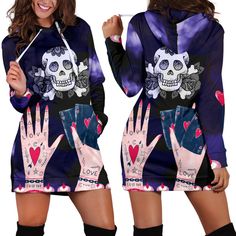 Love Ink Hoodie Dress for Tattoo and Skull Lovers – BreakTheRulez  #ink #tattoo #tattoos #skulls Skulls Art, Skull Love, Hoodies Aesthetic, Skull Gifts, Skull Lover, Sugar Skulls, Aesthetic Outfit