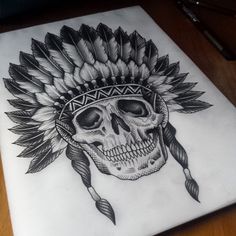 Etching Skull Indian tattoo Skull Indian Tattoo, Apache Tattoo, Indian Chief Tattoo, Native Indian Tattoos, Indian Skull Tattoos, Etching Ideas, Cool Half Sleeve Tattoos, Stencil Outline