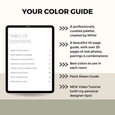 a tablet with the text your color guide on it and an arrow pointing to each other