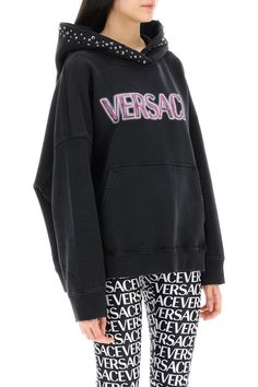 100% Metal, 100% Cotton Versace Hoodie, Red Valentino Shoes, Versace Sweatshirt, Versace Brand, Versace Couture, Lettering Logo, Jersey Sweatshirt, Logo Sweatshirt, Cotton Logo