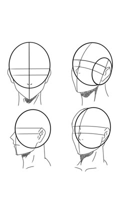 how to draw the head and shoulders of an anime character in three different positions, including one