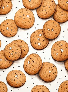 cookies are arranged in rows on a white surface