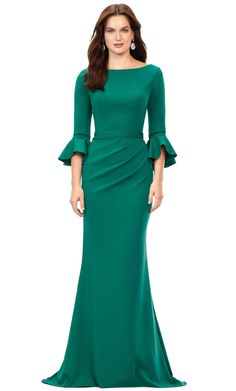 Ashley Lauren 11325 - Flutter Sleeves Bateau Neck Evening Dress Fitted Green Mermaid Dress For Gala, Fitted Gown With Pleated Bodice For Evening, Fitted Green Mermaid Dress For Evening, Fitted Green Evening Dress With Ruffles, Elegant Fitted Gown With Flattering Silhouette, Fitted Floor-length Elastane Dress, Fitted Green Evening Dress, Green Fitted Evening Dress, Fitted Gown With Pleated Bodice For Formal Occasions