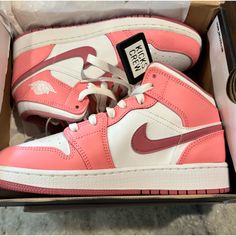 Nib Nike Air Jordan Kids High Tops Size 5 Pink Jordan Shoes With Rubber Sole, Casual Pink Low-top Jordan Shoes, Pink Jordan Shoes With Cushioned Footbed, Nike Pink High-top Jordan Shoes, Nike Low-top Pink Jordan Shoes, Air Jordan High, Pink Jordans, Nike High Tops, Pretty Shoes Sneakers