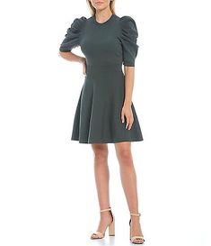 Women's Wedding Guest Dresses | Dillard's Elegant Stretch Puff Sleeve Dress For Spring, Chic Winter Puff Sleeve Dress, Stretch A-line Mini Dress For Daywear, Feminine A-line Mini Dress For Fall, Elegant Puff Sleeve Knee-length Dress For Fall, Elegant Winter Puff Sleeve Knee-length Dress, Elegant Green Mini Puff Sleeve Dress, Elegant Mini Dress For Fall Daywear, Elegant Fall Mini Dress For Daywear