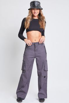 Experience the perfect fusion of style and practicality in these Women’s High-Rise Relaxed Fit All Day Cargo Pants. Stay organized and prepared with expandable side flap utility pockets, perfect for storing your essentials on the go. An additional utility flap pocket on the right side with a contrasting pull tab further enhances both style and storage. The zip fly closure with snap button and rear elastic waistband ensures a comfortable fit, allowing for easy movement while maintaining a sleek s Ymi Jeans, Utility Pockets, Charcoal Color, Stay Organized, Staying Organized, Pull Tab, Flap Pocket, Right Side, Snap Button