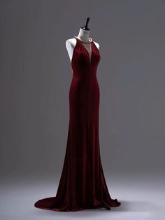 Burgundy Velvet Backless V-neck Mermaid Evening Gown With Crystal Chain Back- Plus Size - WonderlandByLilian Polka Dot Wedding Dress, Simple Satin Wedding Dress, Elegant Entrance, Nontraditional Wedding Dress, Wedding Dresses High Low, Champagne Evening Dress, Fairy Wedding Dress, Sequin Evening Gowns, Mermaid Evening Gown