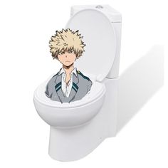 an anime character is on the toilet seat