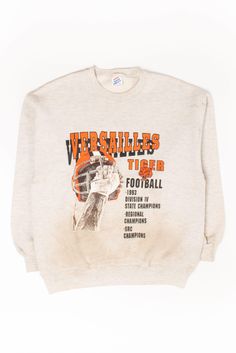 "Brand: Jerzees, Size: Large, Material: Polyester / Cotton, Year: 1993, Decade: 1990s, Made In: USA, Color: Gray, Chest Width: 21\", Length: 26\", undefined:" Tiger Vintage, Tiger Football, Football Sweatshirt, Fisherman Sweater, Vintage Branding, Faux Fur Coat, Childrens Place, Vintage Sweatshirt, Versailles