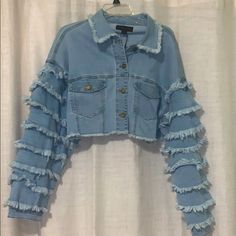 Love Love Love This Denim Jacket! I Repurchased It In A Different Size And Selling This One... Blue Cropped Outerwear With Frayed Hem, 90s Jean Jacket, Old Navy Jean Jacket, Pink Denim Jacket, Vintage Jean Jacket, Waxed Jeans, White Denim Jacket, Jean Jacket Women, Embellished Denim