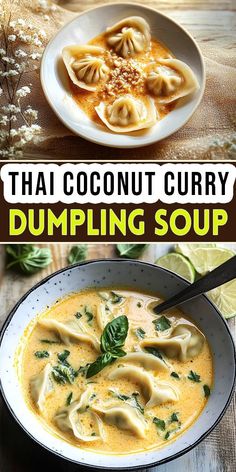 Thai cuisine lovers, this Coconut Curry Dumpling Soup is your next must-try dish! 🍜 With aromatic spices, silky coconut broth, and hearty dumplings, it’s a taste of Thailand in your kitchen. 🏡💛 #AsianRecipes #SoupSeason #CoconutLovers #HomeCooking Work Soup Lunch, Best Fall Soups Recipes, Crockpot Dinner Recipes Vegetarian, Thai Coconut Curry Dumpling Soup, Coconut Curry Broth, Creamy Coconut Noodle Soup, Coconut Wonton Soup, Creamy Coconut Soup, Thai Potsticker Soup