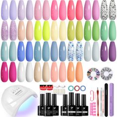 PRICES MAY VARY. [Phoenixy Gel Nail Polish Kit with Nail Lamp]: 26*7ml gel nail polish, 7ml base coat, 7ml top coat, 7ml matte top coat, 48W UV Nail Lamp, nail decorations and other manicure tools. A cost-effective kit for manicure beginners and lovers. With some practice, you can get beautiful nail art for all seasons and occasions- parties, holidays, work or daily life. [High Quality & Long Lasting]: Made of natural resin, Phoenixy gel nail polish contains botanical ingredients and lowest smel Solid Colour Nails Short, Gel Nail Kits For Beginners, Nail Kits For Beginners, Paper Nails Design, Nails Tools, Gel Nail Set, Nail Kits, Uv Nail Lamp, Solid Color Nails