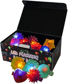 a box filled with lots of colorful lights