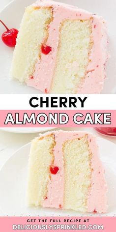 What your Thanksgiving dessert ideas need! Everyone will love this almond layer cake that's light and fluffy with a cherry frosting. This maraschino cherry almond cake is also great as a Christmas dessert recipe! Homemade Almond Cake, Cherry Buttercream Frosting, Almond Layer Cake, Cherry Almond Cake, Cherry Buttercream, Cherry Chip Cake, Cherry And Almond Cake, Cherry Cake Recipe, Cupcakes Recipes