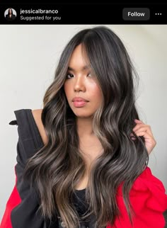 Dark Brown With Babylights, Money Piece On Black Hair, Minimal Highlights Hair Brunettes, Ash Brown Balayage On Dark Hair, Brown Asian Hair, Dark Brunette With Money Piece, Highlights Brown Hair Balayage, Curled Hair With Braid