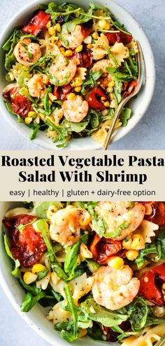 roasted vegetable pasta salad with shrimp is an easy, healthy and delicious side dish that's ready in under 30 minutes