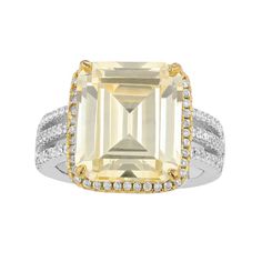 You'll sparkle with this 14k gold over sterling silver yellow cubic zirconia asscher cut triple pave ring. You'll sparkle with this 14k gold over sterling silver yellow cubic zirconia asscher cut triple pave ring. Width: 6 mm Metal: sterling silver Plating: 14k gold Finish: polished Packaging: boxedSTONE DETAILS Stone type: cubic zirconia Total weight: 5 4/9 ct. Shape: asscher cut Setting: prong Gemstones may have been treated to enhance their appearance. Special care may be required. Please vis Yellow Emerald Cut Rings With Diamond Accents, Yellow Emerald Cut Ring With Diamond Accents, Yellow Emerald-cut Ring With Diamond Accents, Formal Yellow Diamond Ring With Pave Setting, Yellow Diamond Ring With Pave Setting For Anniversary, Diamond White Asscher Cut Diamond Ring With Accent Stones, Luxury Asscher Cut Diamond Ring With Accent Stones, Fine Jewelry Octagon Diamond Cubic Zirconia Ring, Yellow Octagon Ring For Anniversary