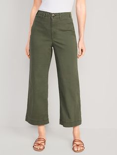 High-Waisted Wide-Leg Cropped Chino Pants for Women | Old Navy Fresh Crop, Cropped Chinos, Cropped Wide Leg Pants, Wide Leg Cropped Pants, Navy Green, Chino Pants, Old Navy Women, Navy Pants, Bottom Clothes