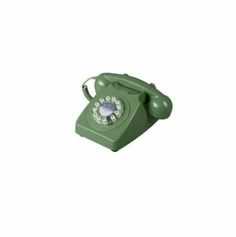 an old green telephone on a white background