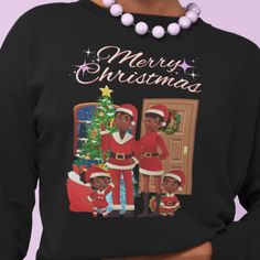 Make your melanin Christmas statement with this comfortable and warm black family Xmas sweatshirt! This colorful black family Christmas graphic will be your new holiday favorite! The perfect melanin Christmas and black culture gift to surprise your favorite person this holiday season. Comes in adult and youth sizes! Features * 50% cotton, 50% polyester * Medium-heavy fabric 8.0 oz * Loose fit * Runs true to size Care Instructions * Wash in cold water, max 30 C or 86F * Use non-chlorine bleach on Black Family Matching Holiday T-shirt, Family Matching Black Holiday T-shirt, African American Family, Black Families, Christmas Girl, Black Culture, Xmas Gifts, Family Christmas, Favorite Holiday