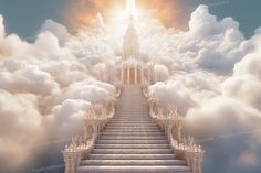 stairs leading up into the sky with clouds surrounding them