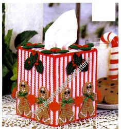 a tissue box decorated with gingerbread bears