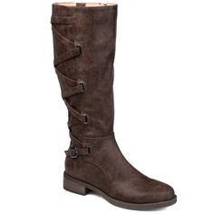 If you love a good riding boot then you�ll love the Carly boot by Journee Collection. This boot has such a different look to it with the zig zag lace detail. It�s so quirky and can easily spice up any winter outfit. This boot also features an almond toe shape and a distressed coloring. At Journee Collection our boot styles will have your outfit looking even better than before. They will give you that finishing touch that will have your outfit looking straight out of a magazine. Extra Wide Calf Boots, Brown Riding Boots, Tall Riding Boots, Riding Boot, Wide Calf Boots, Womens Knee High Boots, Wide Calf, Wide Boots, Wide Fit Boots