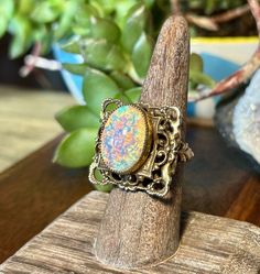 Vintage Faux Fire Opal Ring Ornate Gold Tone Adjustable Ring Retro Mid Century  | eBay Fire Opal Ring, Retro Mid Century, Opal Stone, Opal Ring, Adjustable Ring, Cocktail Ring, Opal Rings, Cocktail Rings, Fire Opal