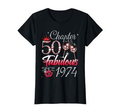 a black t - shirt with the words, 50 fabulous birthday and flowers on it