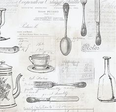 a drawing of kitchen utensils and spoons