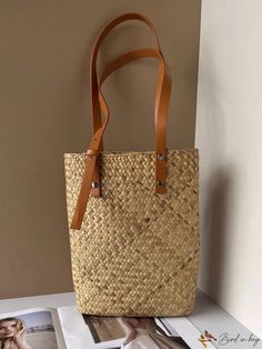 BirdinBag - Stylish Khaki Vacation Straw Bag - Ideal for Summer Beach Travel Summer Handheld Satchel With Large Capacity, Summer Tote Shoulder Bag For Daily Use, Large Capacity Satchel For Beach Season, Large Capacity Shoulder Bag For Beach Season, Large Capacity Rectangular Satchel For Beach Season, Beige Rectangular Hobo Bag For Travel, Large Capacity Rectangular Bags For Vacation, Summer Shoulder Bag Satchel For Daily Use, Large Capacity Satchel Bag For Vacation