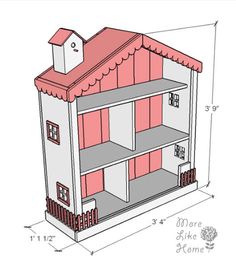 a drawing of a doll house with the measurements